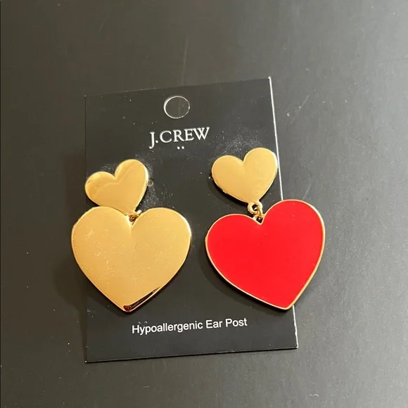 J. Crew Gold and Red Heart Earrings - Picture 3 of 4